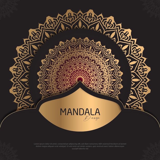 Diseño de mandala minimalista redondo diseño de lujo texto de pincel dorado