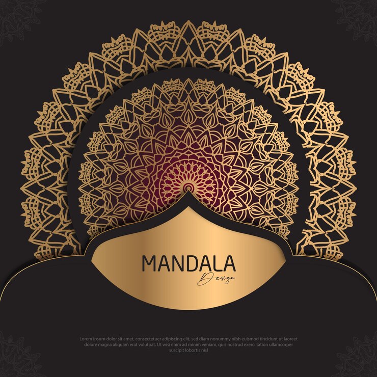 Diseño de mandala minimalista redondo diseño de lujo texto de pincel dorado