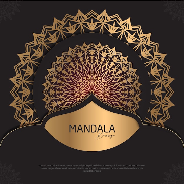 Diseño de mandala minimalista redondo diseño de lujo texto de pincel dorado