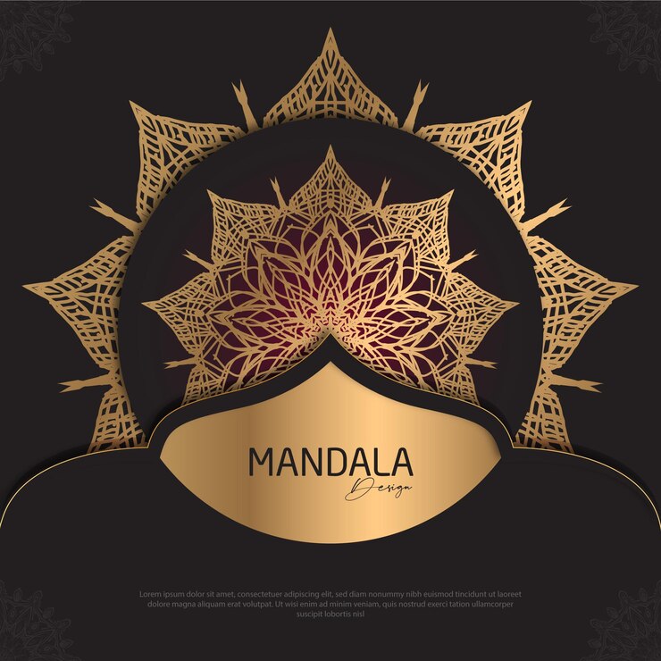 Diseño de mandala minimalista redondo diseño de lujo texto de pincel dorado