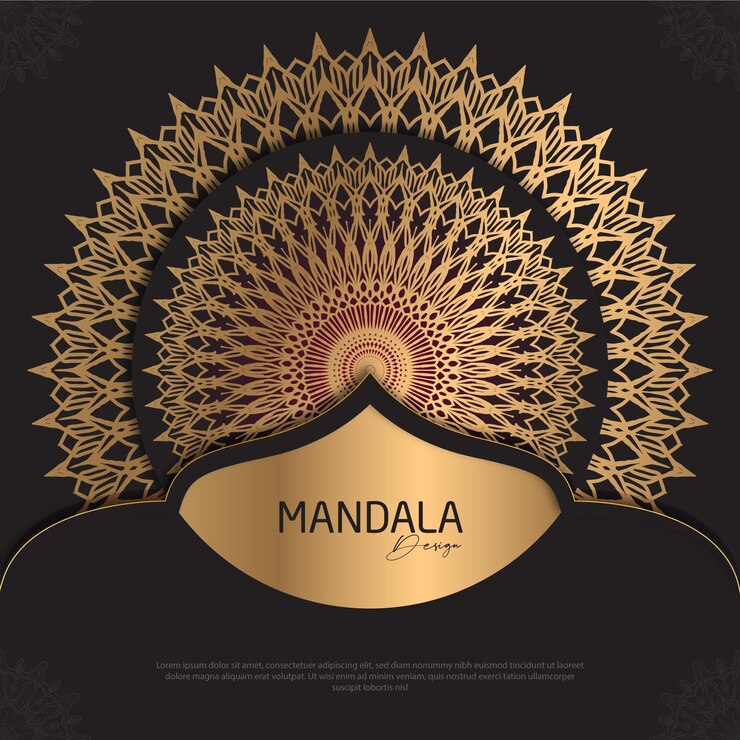 Diseño de mandala minimalista redondo diseño de lujo texto de pincel dorado