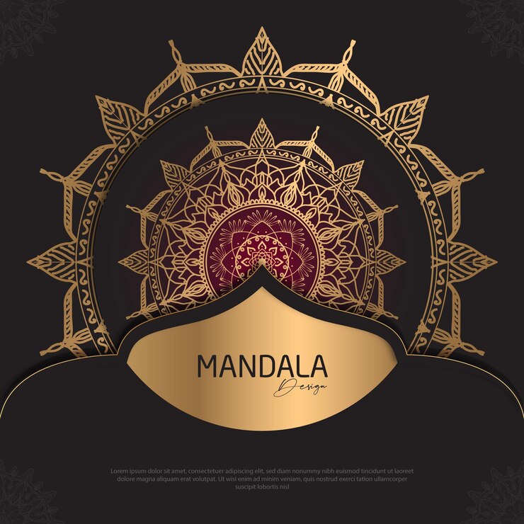Diseño de mandala minimalista redondo diseño de lujo texto de pincel dorado
