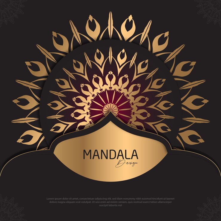 Diseño de mandala minimalista redondo diseño de lujo texto de pincel dorado