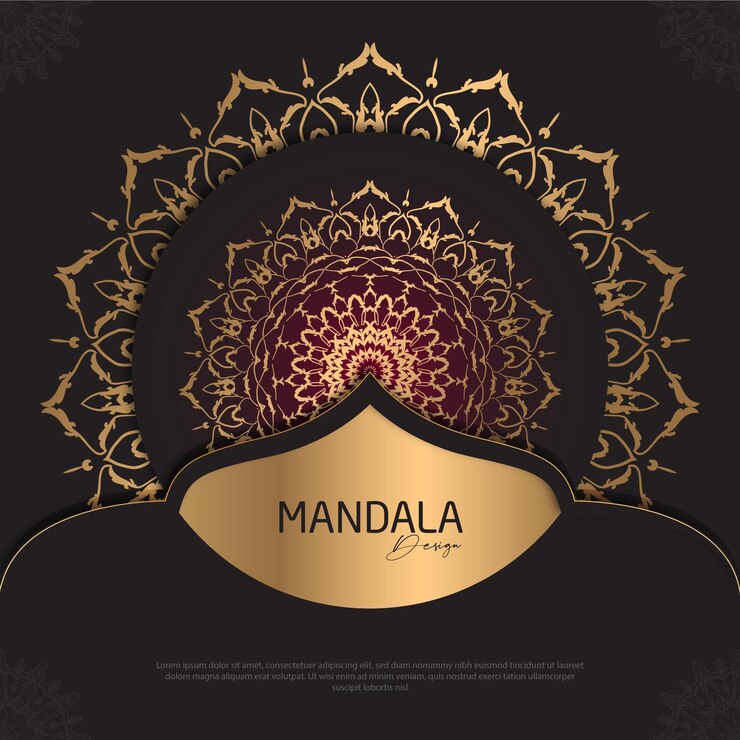 Diseño de mandala minimalista redondo diseño de lujo texto de pincel dorado