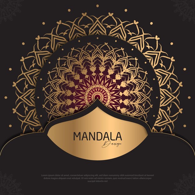Diseño de mandala minimalista redondo diseño de lujo texto de pincel dorado