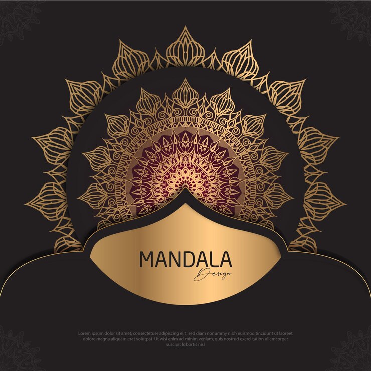 Diseño de mandala minimalista redondo diseño de lujo texto de pincel dorado