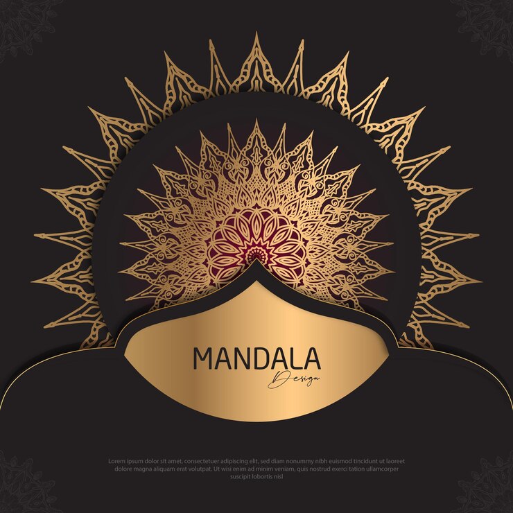 Diseño de mandala minimalista redondo diseño de lujo texto de pincel dorado