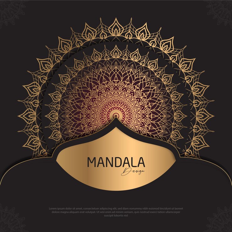 Diseño de mandala minimalista redondo diseño de lujo texto de pincel dorado
