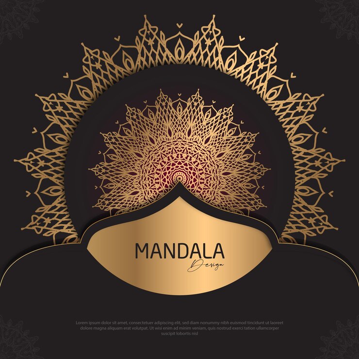 Diseño de mandala minimalista redondo diseño de lujo texto de pincel dorado