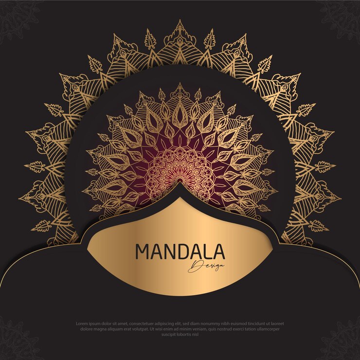 Diseño de mandala minimalista redondo diseño de lujo texto de pincel dorado