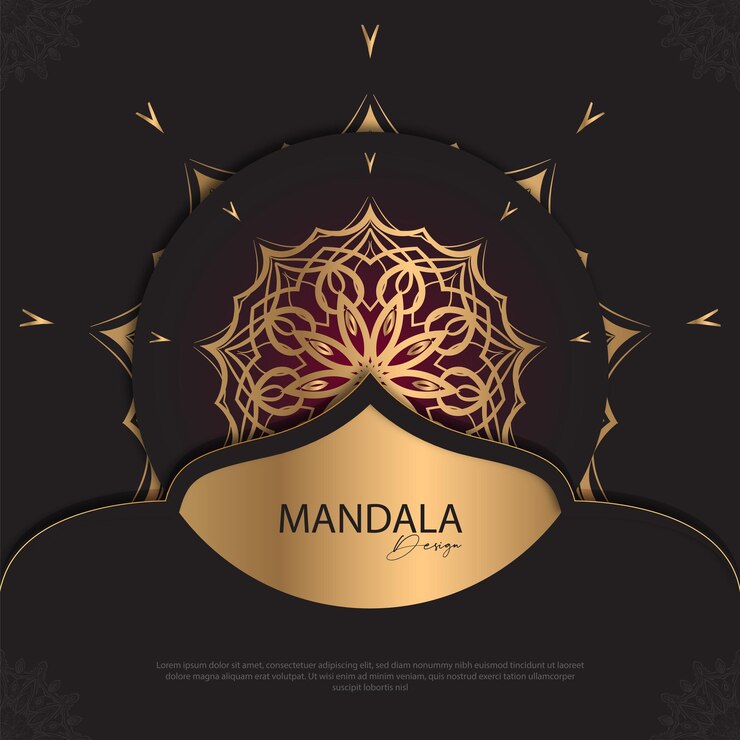 Diseño de mandala minimalista redondo diseño de lujo texto de pincel dorado