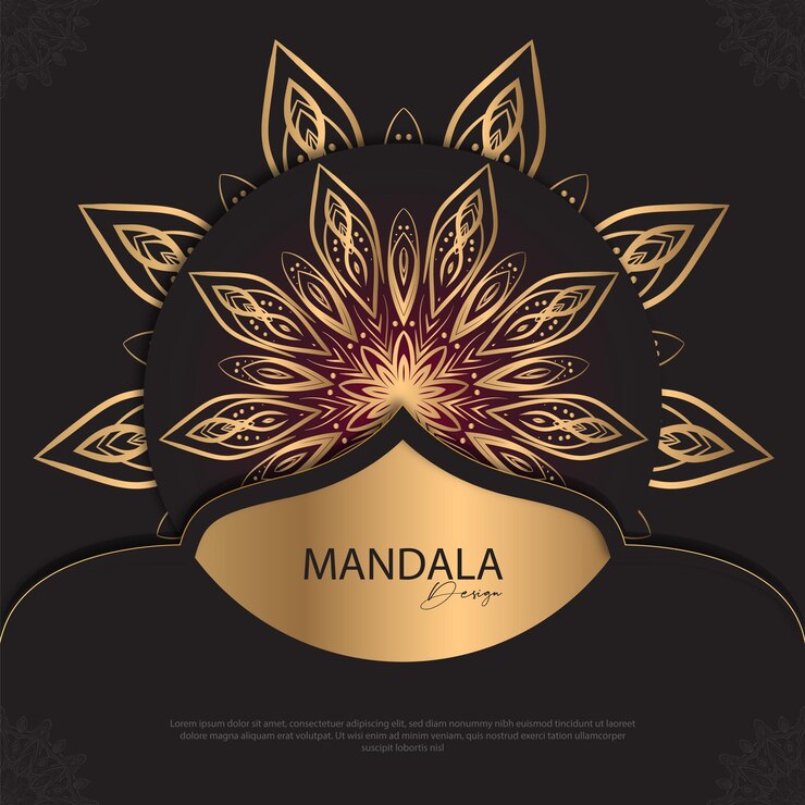 Diseño de mandala minimalista redondo diseño de lujo texto de pincel dorado