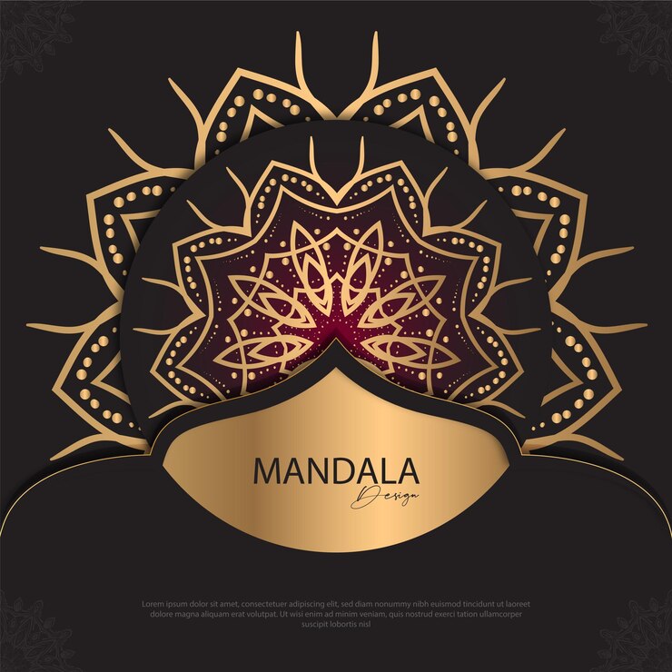 Diseño de mandala minimalista redondo diseño de lujo texto de pincel dorado