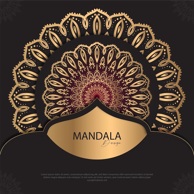 Diseño de mandala minimalista redondo diseño de lujo texto de pincel dorado