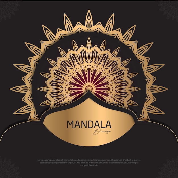 Diseño de mandala minimalista redondo diseño de lujo texto de pincel dorado