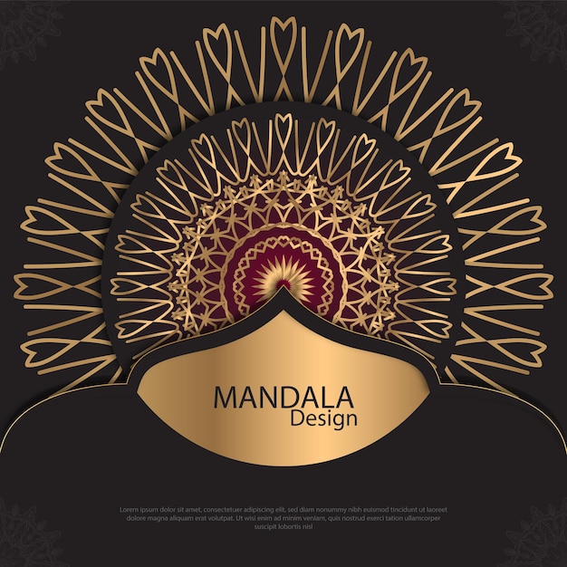 Diseño de mandala minimalista redondo diseño de lujo texto de pincel dorado
