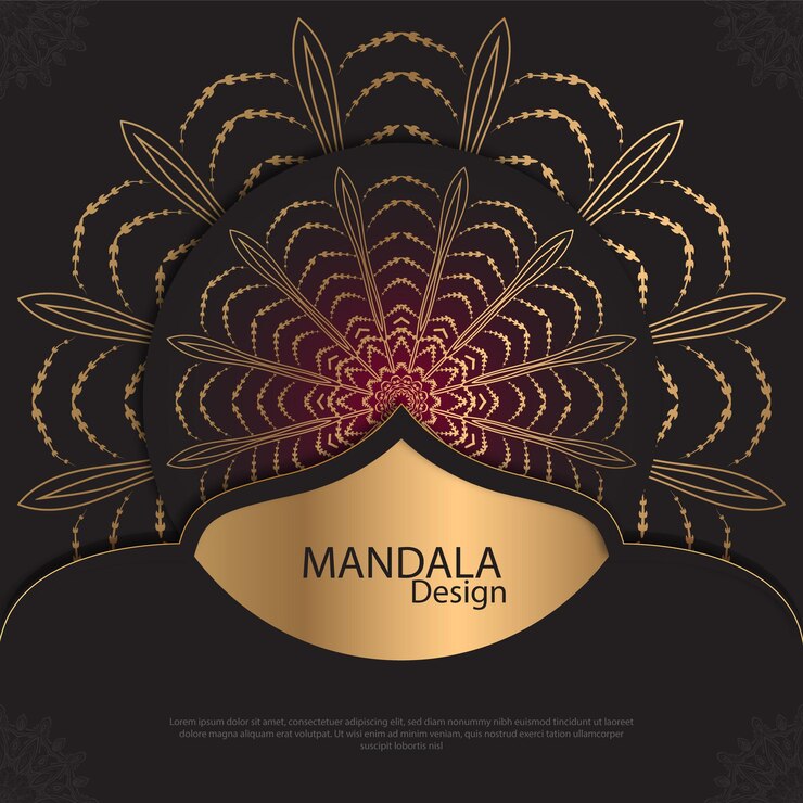 Diseño de mandala minimalista redondo diseño de lujo texto de pincel dorado