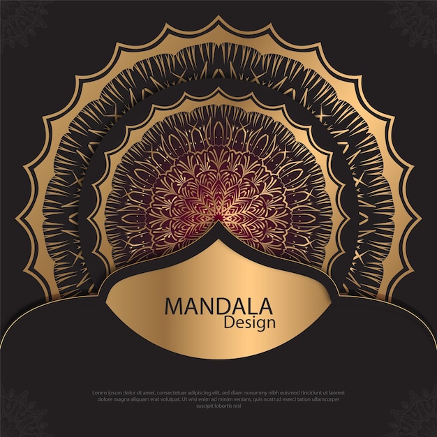 Vector diseño de mandala minimalista redondo diseño de lujo texto de pincel dorado