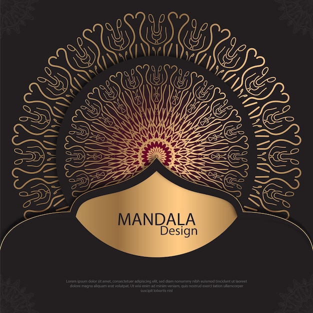 Diseño de mandala minimalista redondo diseño de lujo texto de pincel dorado