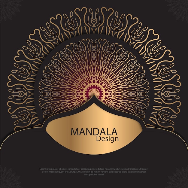 Diseño de mandala minimalista redondo diseño de lujo texto de pincel dorado