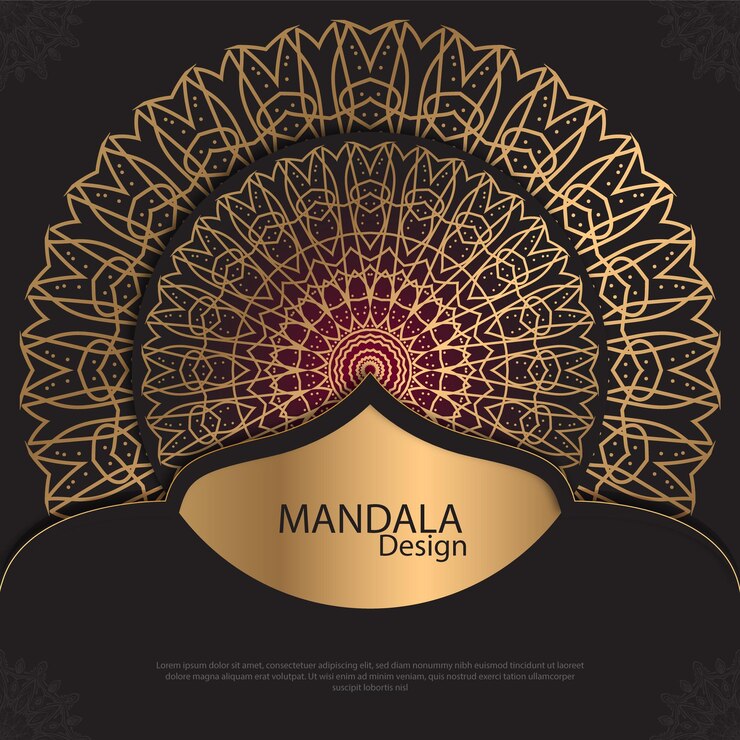 Diseño de mandala minimalista redondo diseño de lujo texto de pincel dorado
