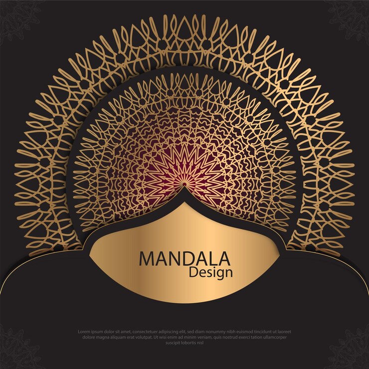 Diseño de mandala minimalista redondo diseño de lujo texto de pincel dorado
