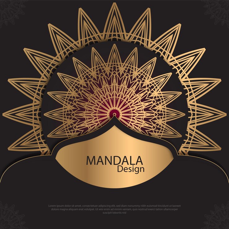 Diseño de mandala minimalista redondo diseño de lujo texto de pincel dorado
