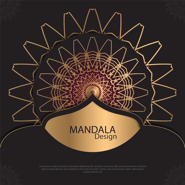 Vector diseño de mandala minimalista redondo diseño de lujo texto de pincel dorado