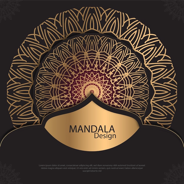 Diseño de mandala minimalista redondo diseño de lujo texto de pincel dorado