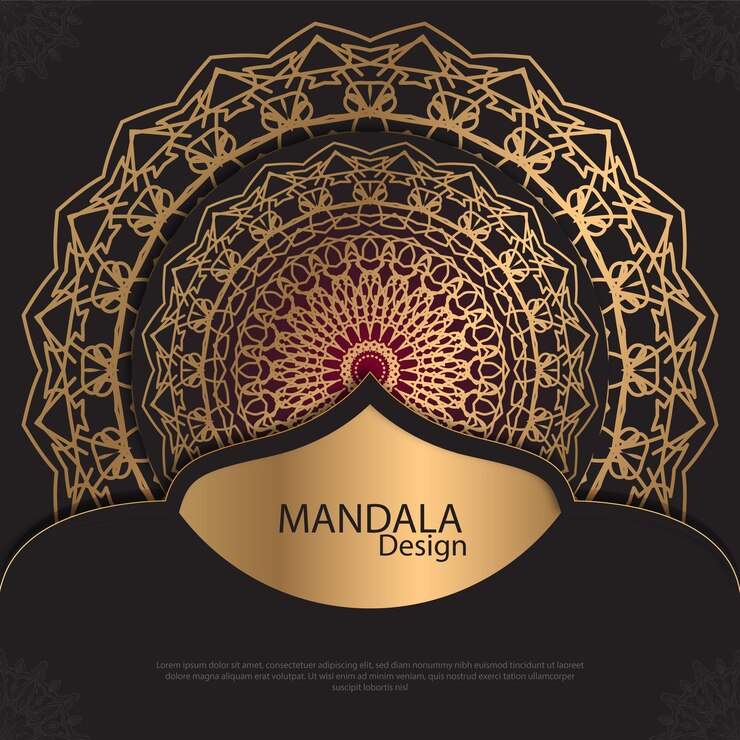 Diseño de mandala minimalista redondo diseño de lujo texto de pincel dorado