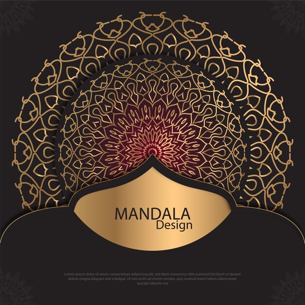 Vector diseño de mandala minimalista redondo diseño de lujo texto de pincel dorado