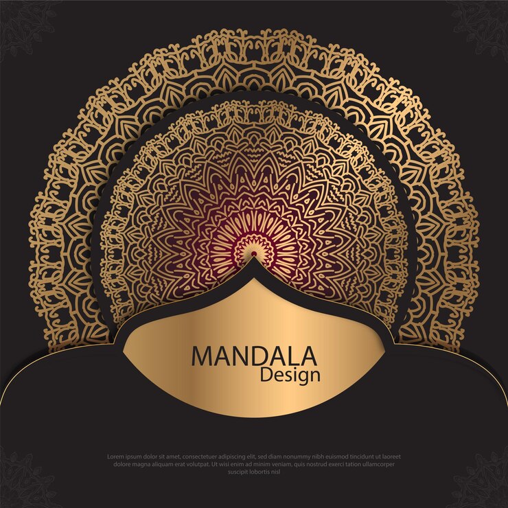 Diseño de mandala minimalista redondo diseño de lujo texto de pincel dorado