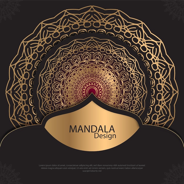 Diseño de mandala minimalista redondo diseño de lujo texto de pincel dorado