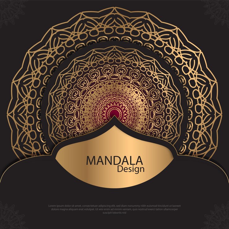 Diseño de mandala minimalista redondo diseño de lujo texto de pincel dorado