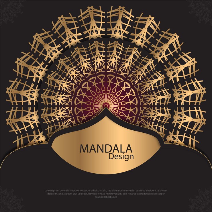 Diseño de mandala minimalista redondo diseño de lujo texto de pincel dorado