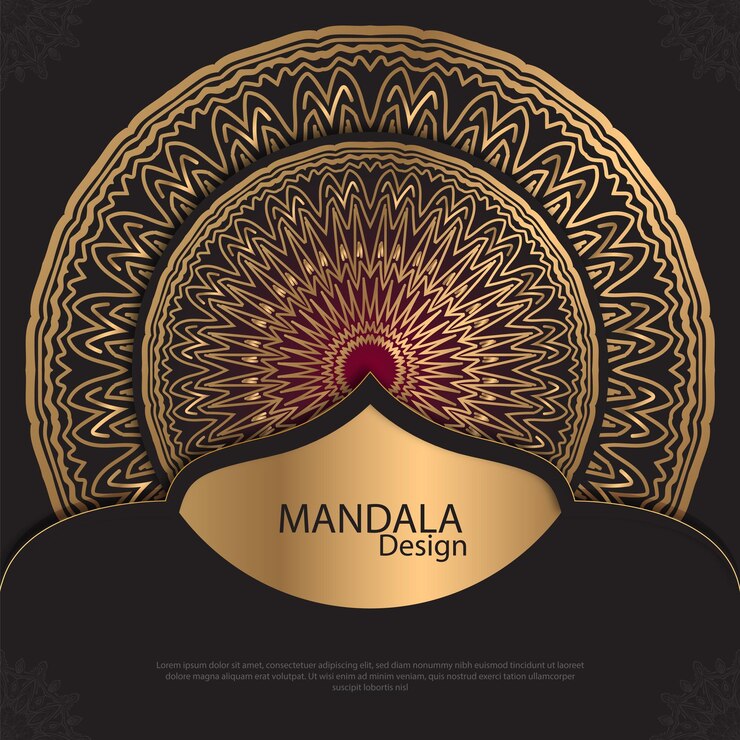 Diseño de mandala minimalista redondo diseño de lujo texto de pincel dorado