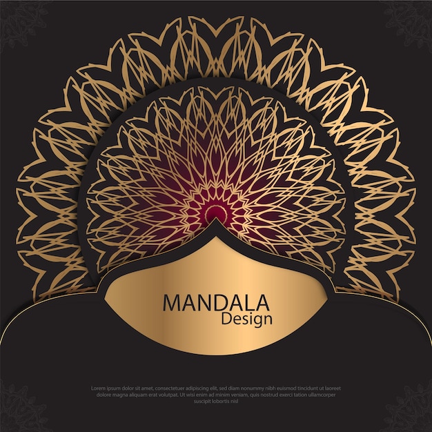 Diseño de mandala minimalista redondo diseño de lujo texto de pincel dorado