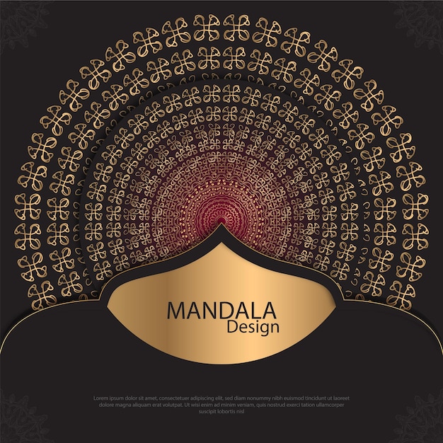 Diseño de mandala minimalista redondo diseño de lujo texto de pincel dorado