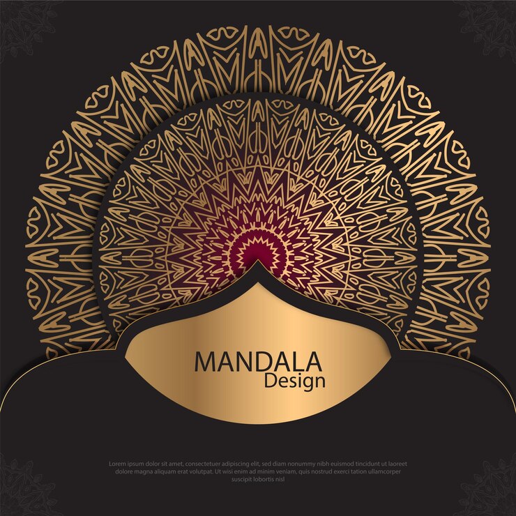 Diseño de mandala minimalista redondo diseño de lujo texto de pincel dorado