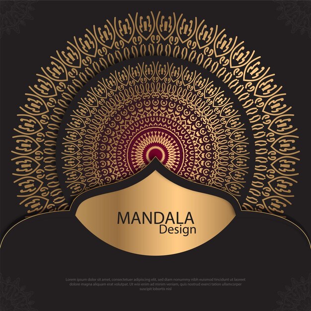 Diseño de mandala minimalista redondo diseño de lujo texto de pincel dorado