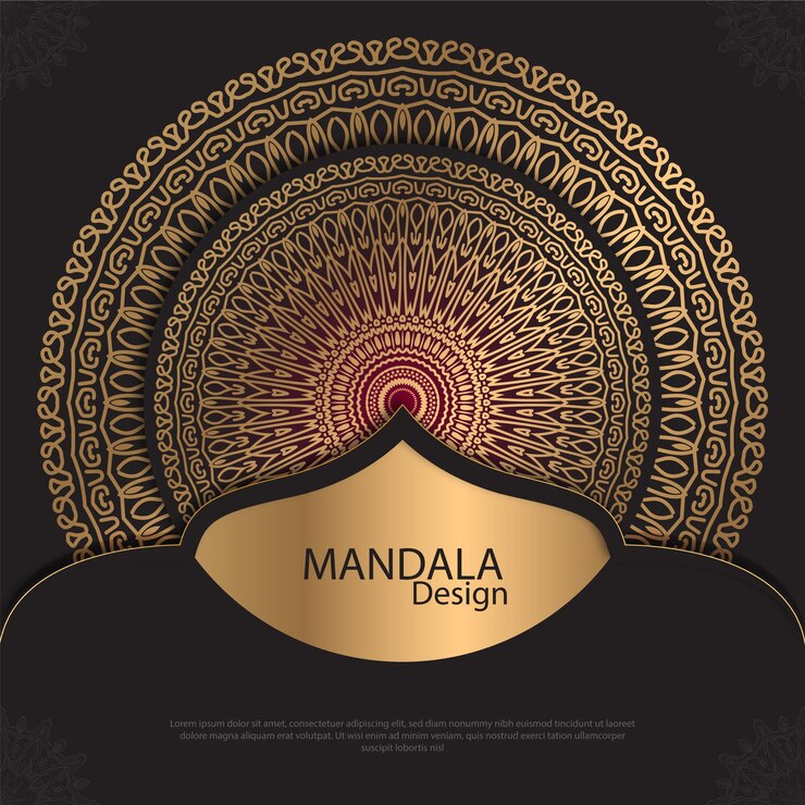 Diseño de mandala minimalista redondo diseño de lujo texto de pincel dorado