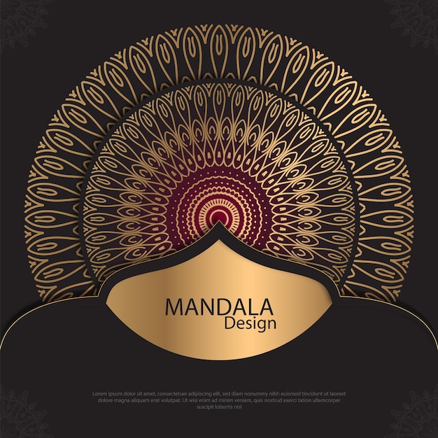 Diseño de mandala minimalista redondo diseño de lujo texto de pincel dorado