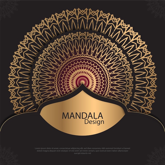 Diseño de mandala minimalista redondo diseño de lujo texto de pincel dorado