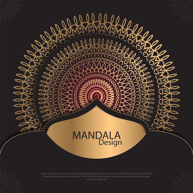 Diseño de mandala minimalista redondo diseño de lujo texto de pincel dorado