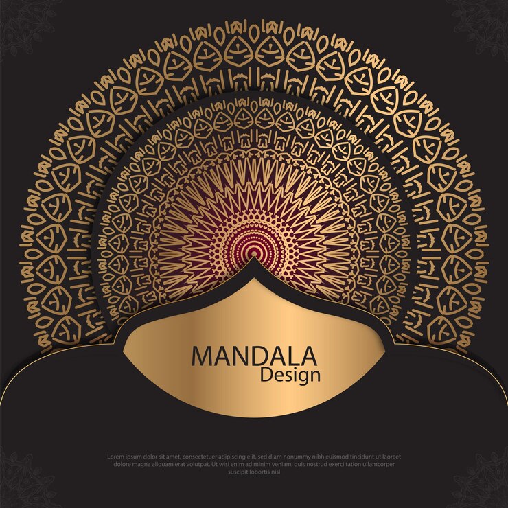 Diseño de mandala minimalista redondo diseño de lujo texto de pincel dorado