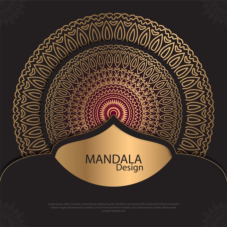 Diseño de mandala minimalista redondo diseño de lujo texto de pincel dorado