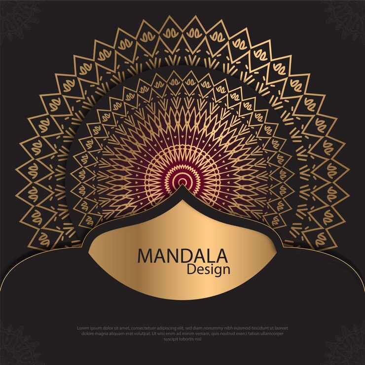 Diseño de mandala minimalista redondo diseño de lujo texto de pincel dorado
