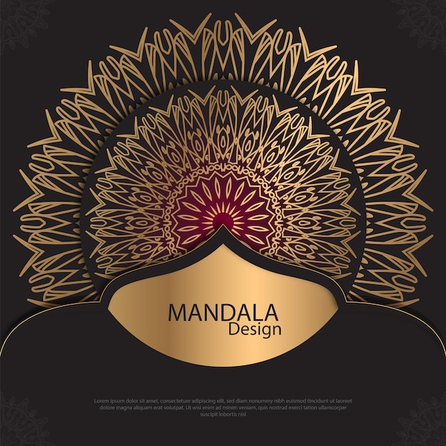 Diseño de mandala minimalista redondo diseño de lujo texto de pincel dorado