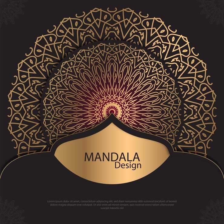 Diseño de mandala minimalista redondo diseño de lujo texto de pincel dorado