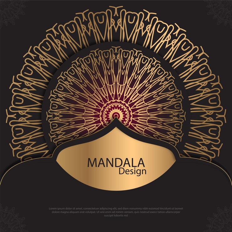 Diseño de mandala minimalista redondo diseño de lujo texto de pincel dorado